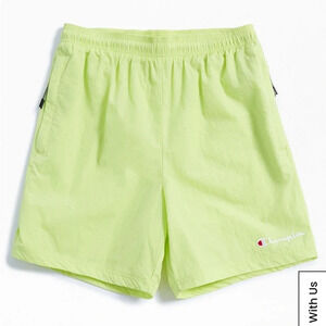 Champion Nylon lined warm up shorts in lime green sport wear zipper pockets